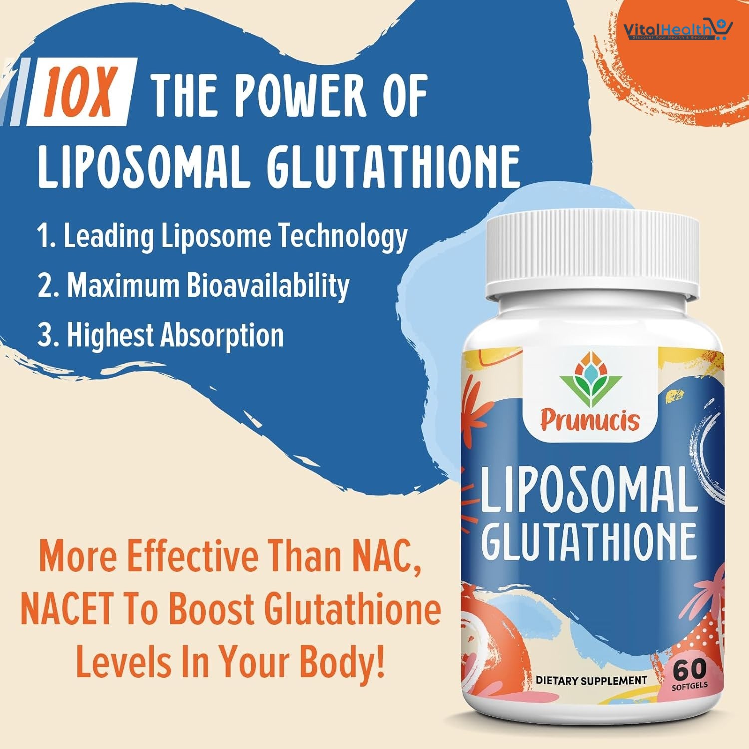 Prunucis Liposomal Glutathione, with Vitamin C, Milk Thistle &amp; Alpha-Lipoic Acid _ 60 Count