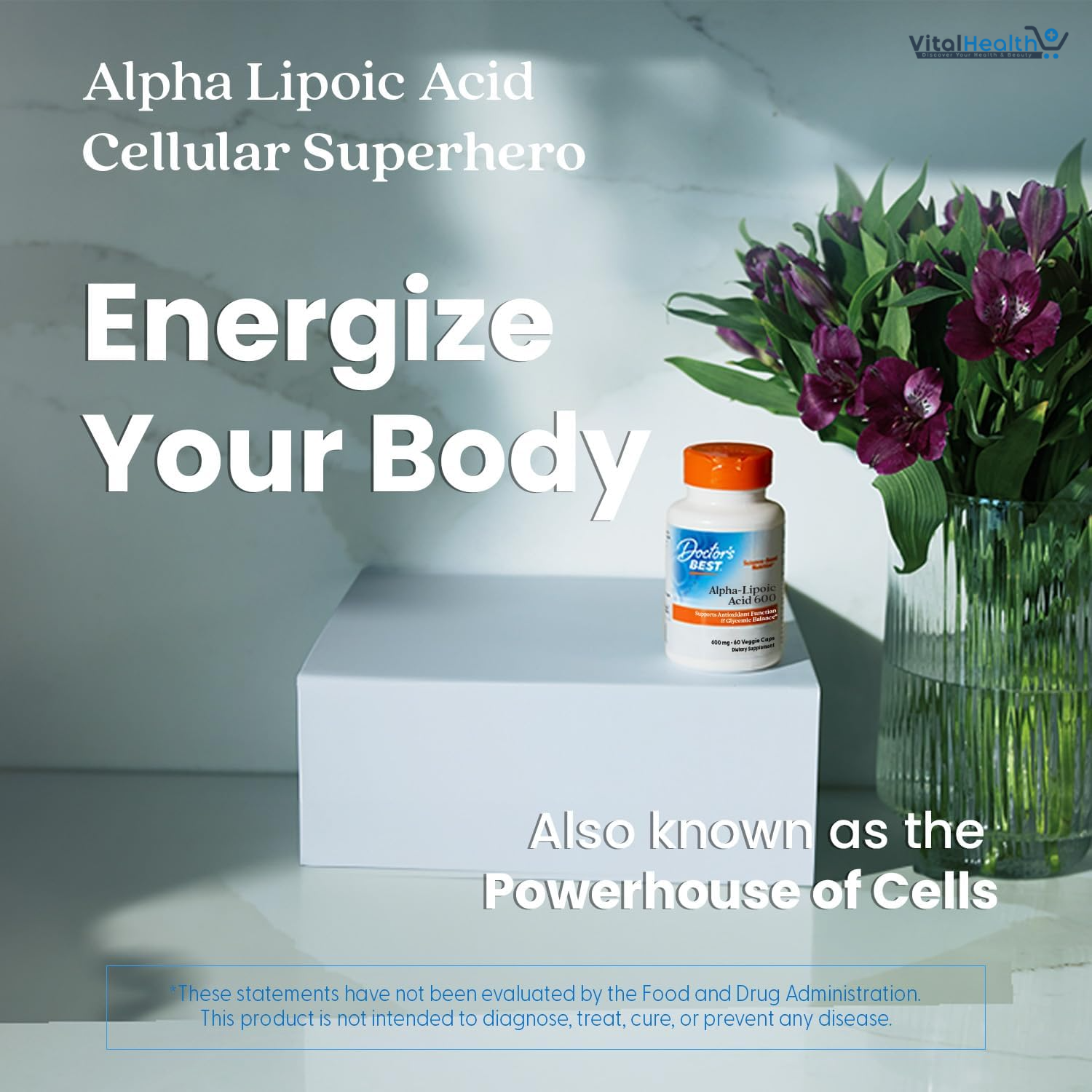 Doctor's Best Alpha-Lipoic Acid 600, Supports Antioxidant Function &amp; Glycemic Balances, Non-GMO, Gluten Free, Vegan, Soy Free, 600 mg, 60 Veggie Caps