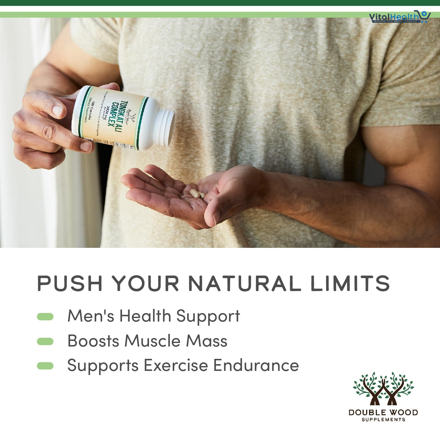 Tongkat Ali Extract 200 to 1 for Men (Longjack) Eurycoma Longifolia, 1000mg per Serving, 120 Capsules - Men's Health Support with 20mg Tribulus Terrestris (Third Party Tested) by Double Wood