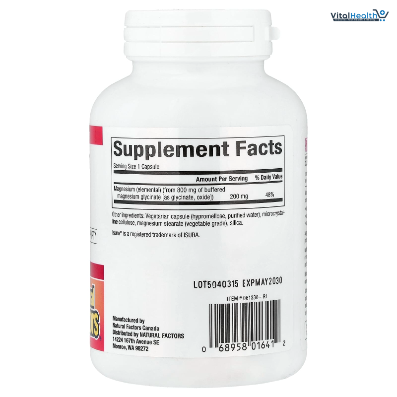 Natural Factors Magnesium Glycinate 200 mg 120 Vegetarian Capsules
