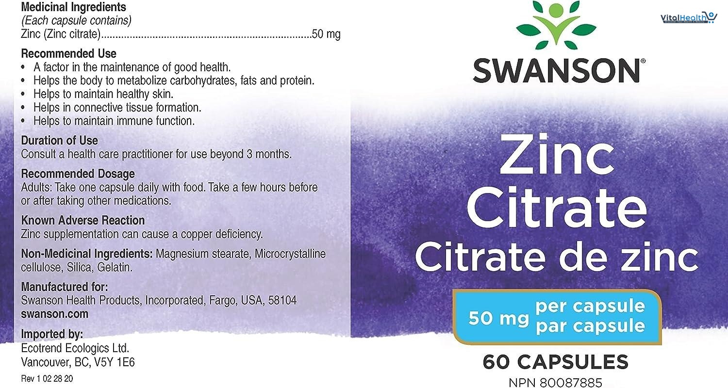 Swanson Zinc Citrate 30mg 60 Capsules _ For Immune Support