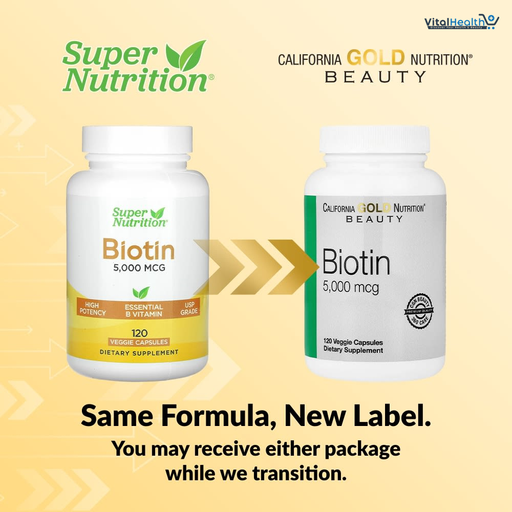 California Gold Nutrition Biotin 5,000 mcg 120 Veggie Capsules