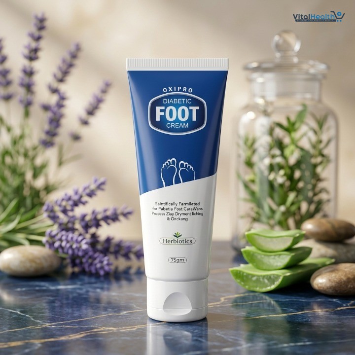 Herbiotics Oxipro Diabetic Foot Cream | Intensive Healing for Dry, Cracked &amp; Itching Feet | Scientific Formula for Daily Foot Care | 75g
