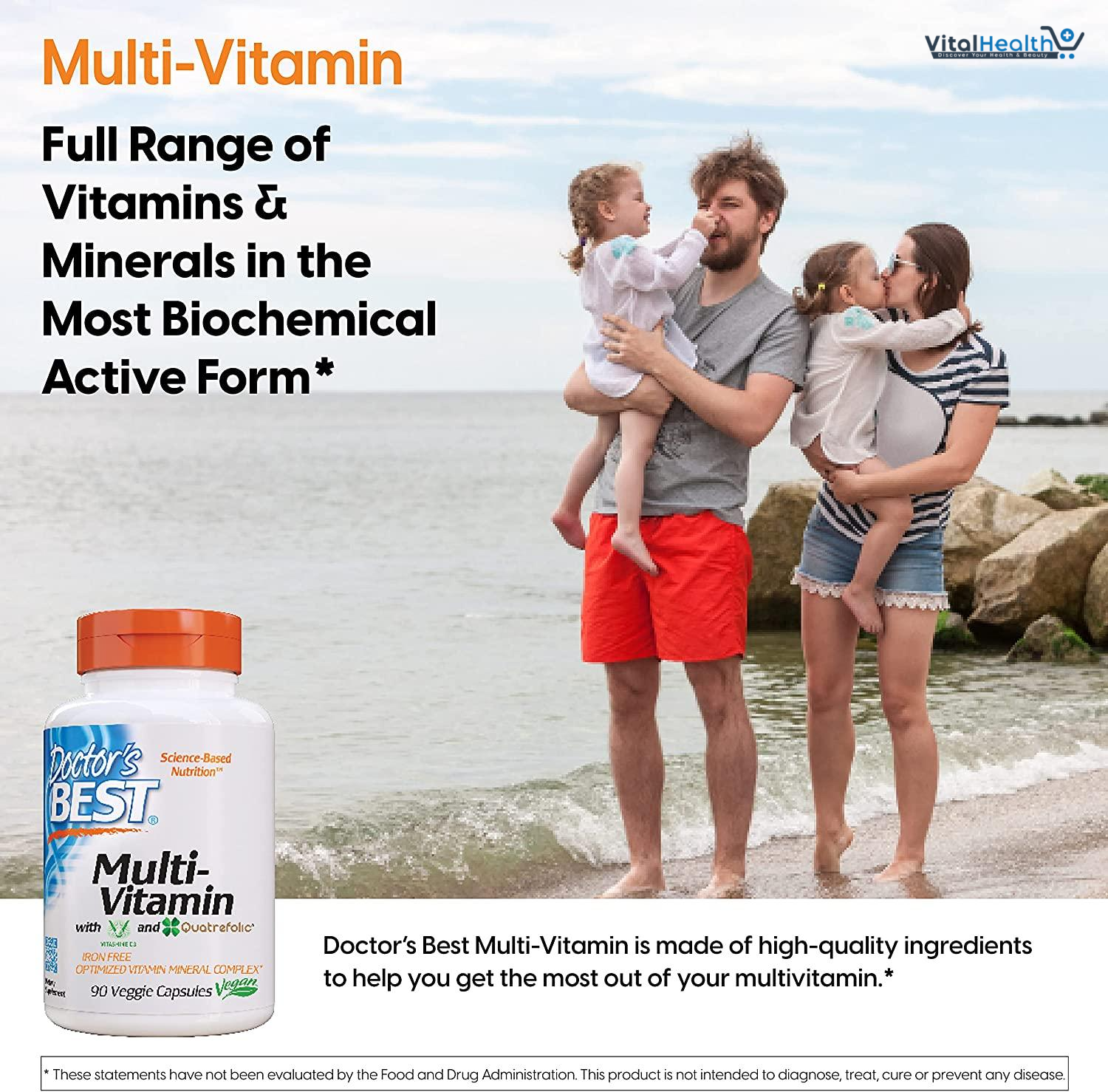 Doctors Best Multi-Vitamin Mineral Complex, Comprehensive Health Support, Non-GMO, Gluten Free, Vegan 90 Veggie Capsules