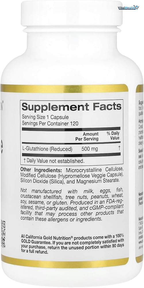 California Gold Nutrition, L-Glutathione (Reduced), 500 mg, 30 Veggie Capsules