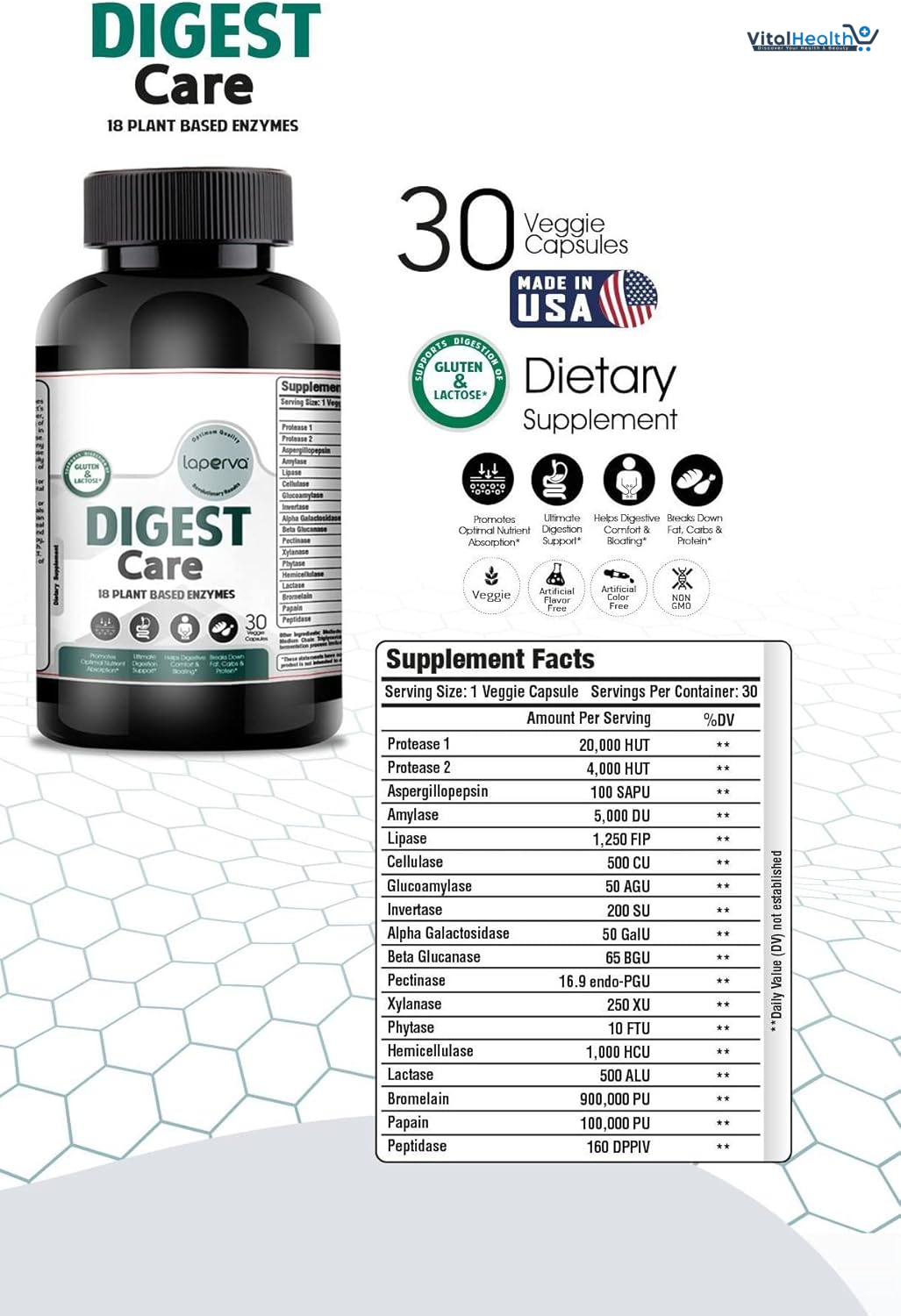 Laperva Digest Care 18 Plant Based Enzymes 30 Capsules