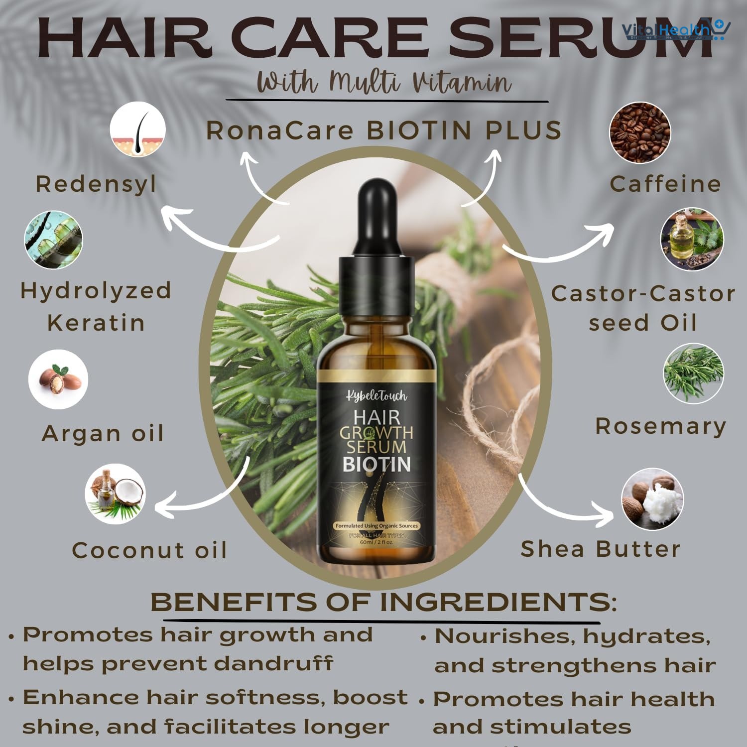 Hair Growth Serum 100% Natural Organic Hair Growth Oil with Biotin, Keratin, Caffeine, Rosemary, Castor, Argan, Coconut Oil, Hair Loss Treatment For Men,Women