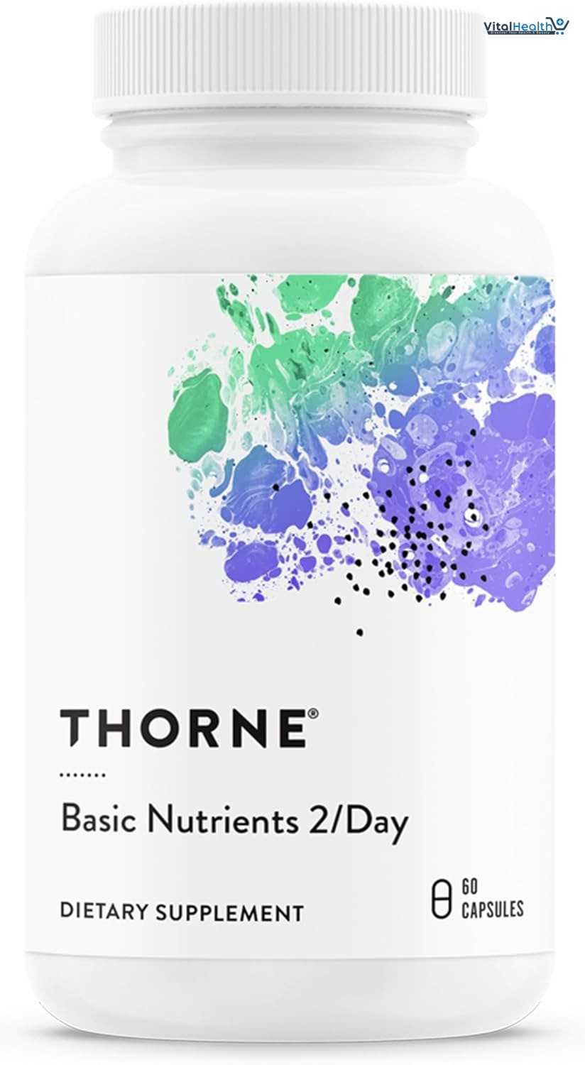 THORNE Basic Nutrients 2/Day - Comprehensive Daily Multivitamin with Optimal Bioavailability - Vitamin and Mineral Formula - Gluten-Free, Dairy-Free, Soy-Free - 60 Capsules