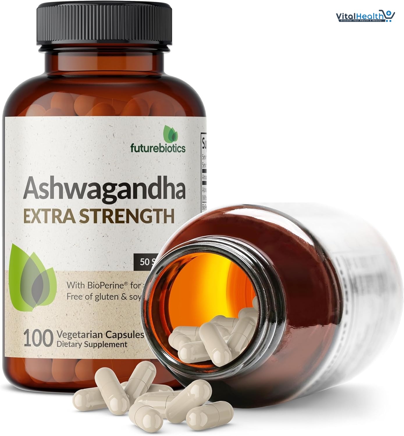 Futurebiotics Ashwagandha Extra Strength Stress &amp; Mood Support with BioPerine - Non GMO Formula, 100 Vegetarian Capsules