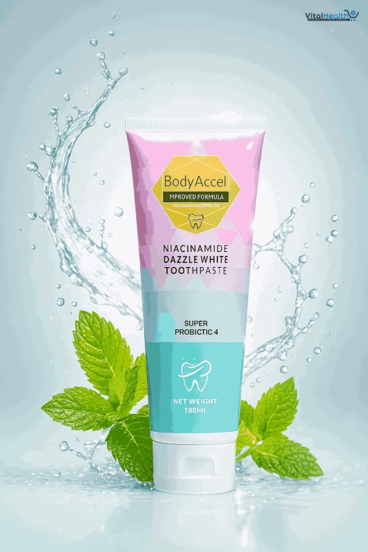 Body Accel Niacinamide Whitening Toothpaste 100ml – Advanced Stain Removal With Probiotics For Bright Smile &amp; Fresh Breath