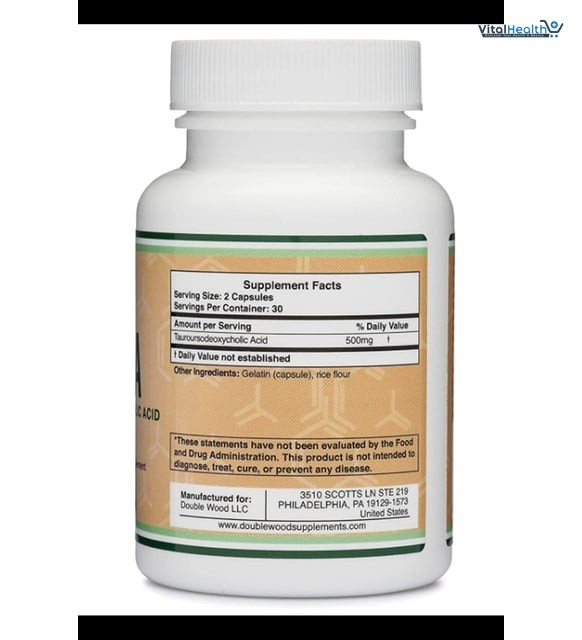 TUDCA Bile Salts Liver Support Supplement, 500mg Servings, Liver and Gallbladder Cleanse Supplement (60 Capsules, 250mg) Genuine Bile Acid TUDCA with Strong Bitter Taste by Double Wood