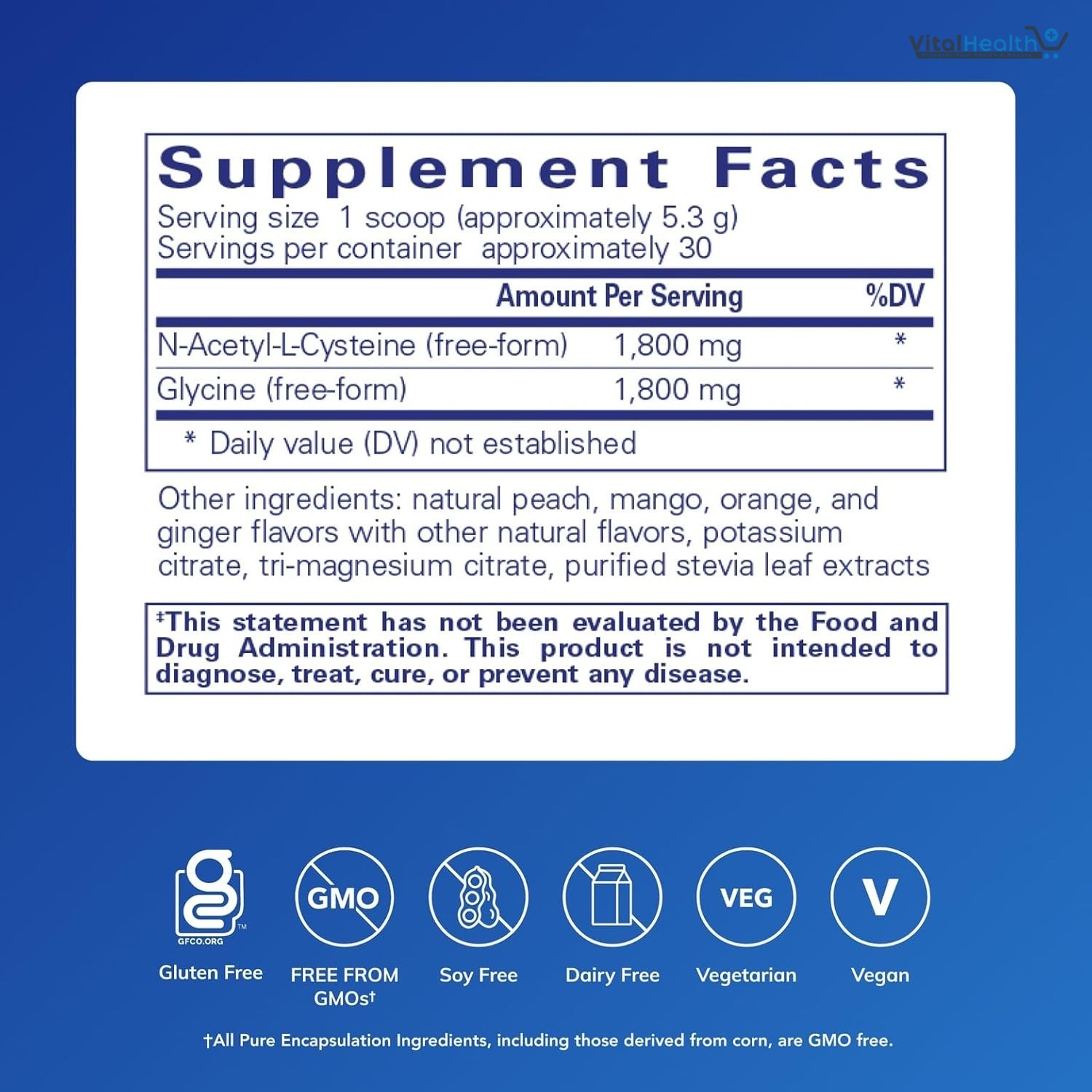 Pure Encapsulations NAC + Glycine Powder | Support for Glutathione Production, Immune Defense, and Detoxification | 5.6 Ounces | Natural Peach Ginger Flavor