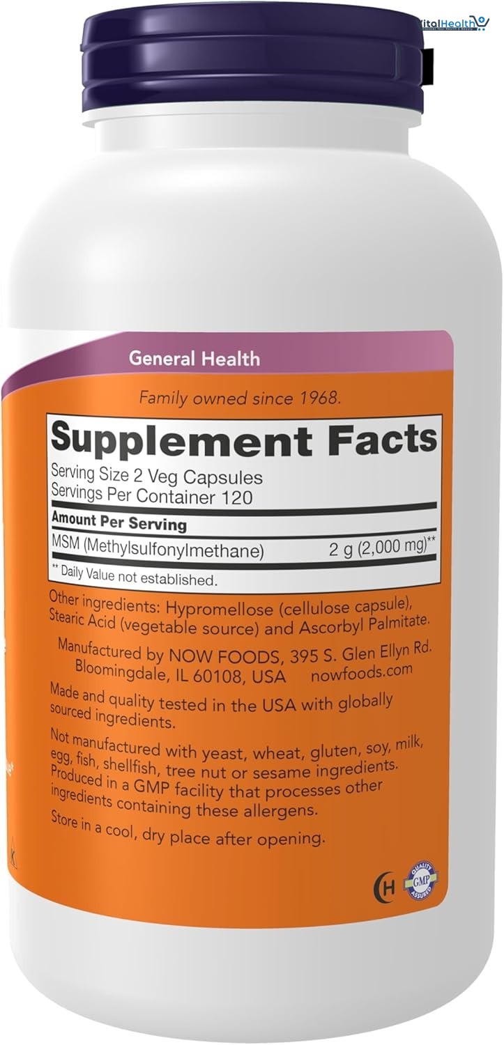 NOW Foods Supplements, MSM (Methylsulfonylmethane) 1,000 mg, Joint Health, 120 Veg Capsules