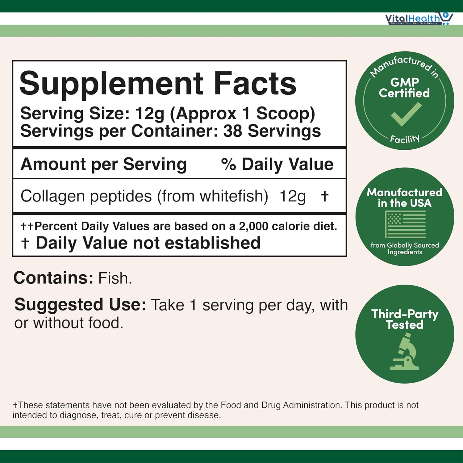 Double Wood Supplements Marine Collagen Powder (1 LB / 16 OZ of Quick Dissolve Marine Collagen Peptides) Wildcaught, Unflavored, Micronized - Scoop Included, No Fillers (38 Servings of 12 Grams Each)