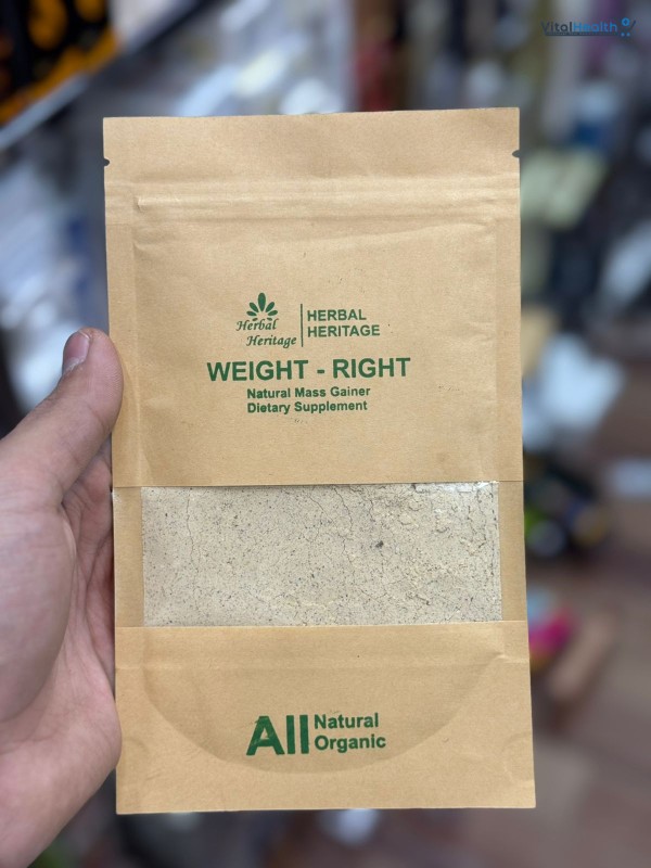 Herbal Heritage Weight-Right Natural Mass Gainer Dietary Supplement - 100% Organic All Natural Formula for Healthy Weight Gain (100g)