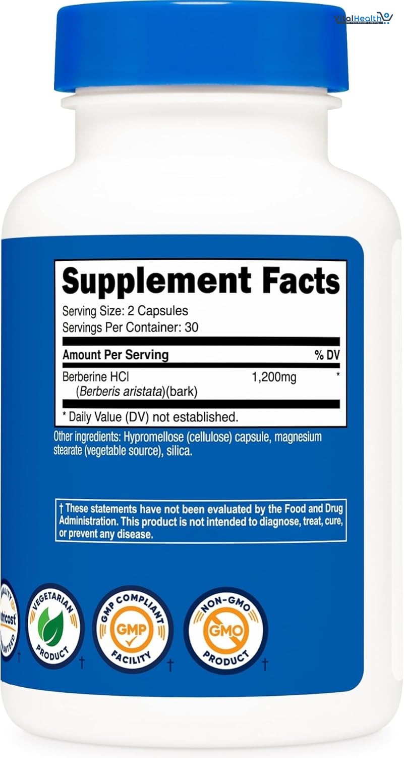 Nutricost Berberine HCl 1200mg , 60 Vegetarian Capsules - Gluten Free &amp; Non-GMO