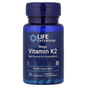 Life Extension Mega Vitamin K2 High Potency for Strong Bones, clinically studied 45 mg K2 dosage, promotes healthy bone density, gluten-free, non-GMO, 30 capsules