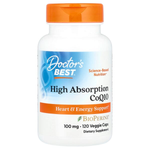 Doctor's Best High Absorption CoQ10 with BioPerine, Gluten Free, Naturally Fermented, Heart Health, Energy Production, 100 mg, 120 Count