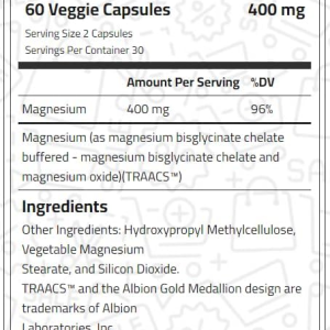 Laperva Magnesium Bisglycinate, 400 mg, 60 Veggie Capsules - For Stress and Muscle Function