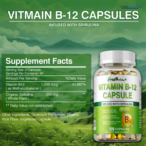 Vitamin B12 Capsules - Methylcobalamin Supplement for Mind, Energy, Brain, Mood, Heart Support - 120 Count