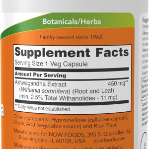NOW Supplements, Ashwagandha (Withania somnifera) 450 mg (Standardized Extract), 90 Veg Capsules
