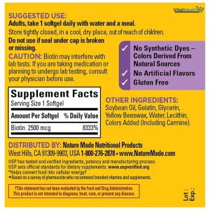 Nature Made Maximum Strength Biotin 2500 mcg, Dietary Supplement may help support Healthy Hair, Skin &amp; Nails, 90 Softgels