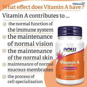 NOW Supplements, Vitamin A 10,000 IU, Eye Health, Essential Nutrition, 100 Softgels