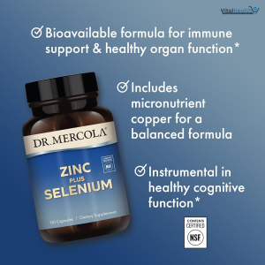 Dr. Mercola Zinc Plus Selenium - Mineral Blend Supplement - For Immune, Brain &amp; Respiratory Support - Contains Zinc Glycinate Chelate &amp; Copper - GMO-Free &amp; Gluten-Free - 90 Capsules 90 Servings