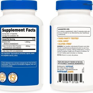 Nutricost Berberine HCl with Ceylon Cinnamon Capsules (120 Capsules, 60 Servings) - Non-GMO, Animal-Free Product
