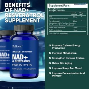 Balincer NAD Supplements with Resveratrol + Vitamin B3, NAD+ Boost Supplements