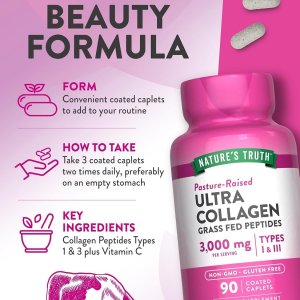 Nature's Truth Hydrolyzed 3000 Mg Collagen Type I &amp; Iii with Vitamin C, 90 Count