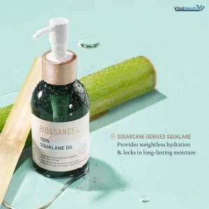 BIOSSANCE 100% Squalane Oil - Sustainable, Vegan Face Oil &amp; Body Oil - Hydrating, Fast-Absorbing Moisturizer - Ideal for Oily Skin, Face, Hair - Organic Sugarcane-Derived Squalane, 3.3 ounces (100ml)