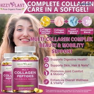 Multi Collagen Peptides Softgel - Type I, II, III, V, X - Hydrolyzed Collagen Peptides with Biotin Vitamin C Hyaluronic Acid for Women &amp; Men, Supports Skin Hair Nail &amp; Joint, Non-GMO, 60 Servings
