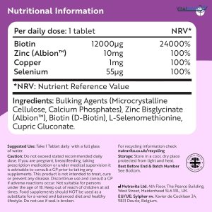 Biotin Hair Growth Supplement 12,000mcg with Zinc, Selenium &amp; Copper - Full Year Supply 365 Vegan High Strength Biotin Tablets