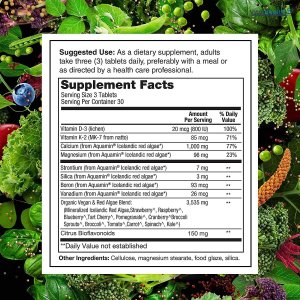 PlantFusion Vegan Calcium, Premium Plant Based Calcium (1000mg) Sourced from Icelandic Red Algae, Plus Magnesium, D3, K2, and Boron, 90 Vegan Tablets