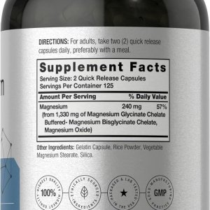 Horbäach Buffered Magnesium Glycinate | 1330mg | 250 Capsules | with Chelated Minerals | Non-GMO, Gluten Free