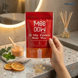 Meow Club 10 Min Painless Body Wax Powder - Orange Organic Hair Removal for Women - Natural &amp; Smooth Skin Solution