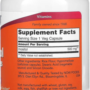 NOW Foods Supplements, Inositol 500 mg, Healthy Membrane Function, Cellular Health, 100 Veg Capsules