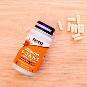 NOW Supplements, Vitamin D-3 &amp; K-2, 1,000 IU/45 mcg,Plus Cardiovascular Support, Supports Bone Health, 120 veg Capsules
