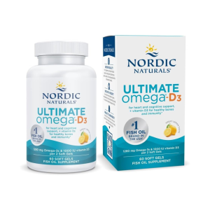 Nordic Naturals Ultimate Omega-D3, Lemon Flavor - 60 Soft Gels - 1280 mg Omega-3 + 1000 IU Vitamin D3 - EPA &amp; DHA - Promotes Brain, Heart, &amp; Immune Health - 30 Servings