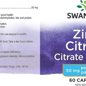 Swanson Zinc Citrate 30mg 60 Capsules _ For Immune Support