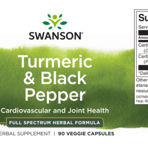 Swanson Turmeric &amp; Black Pepper - Organic Joint Health, Heart Health, Digestion, &amp; Liver Support Supplement - Natural Formula for Enhanced Bioavailability &amp; Absorption - (60 Veggie Capsules)
