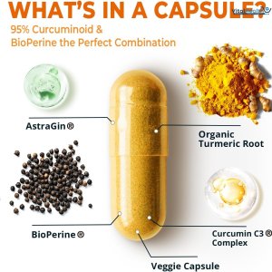 Turmeric Curcumin with BioPerine Black Pepper 1400mg, Support GLP-1 Naturally, Max Absorption Turmeric Supplement for Joint Support with 95% Standardized Curcuminoids C3 Complex, Non GMO, 120 Capsules
