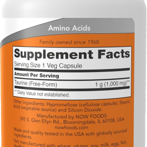NOW Supplements, Taurine 1,000 mg, Double Strength, Nervous System Health, 100 Veg Capsules