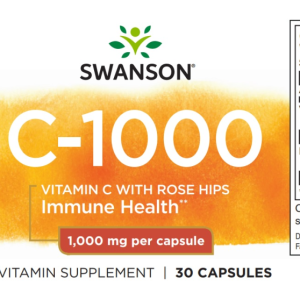 Swanson Vitamin C with Rose HIPS Immune System Support Skin Cardiovascular Health Antioxidant Supplement 1000 mg 250 Capsules (Caps)
