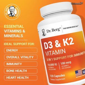 Dr. Berg D3 &amp; K2 Vitamin 10,000 IU _1000 MCG 120 Capsules