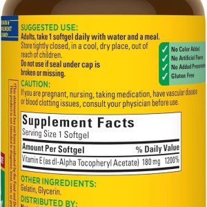 Nature Made Vitamin E 180 mg (400 IU) dl-Alpha, Dietary Supplement for Antioxidant Support, 300 Softgels, 300 Day Supply