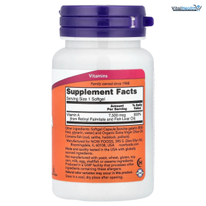 NOW Foods Vitamin A 7,500 mcg (25,000 IU), 100 Softgels