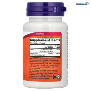 NOW Foods Folic Acid 800 mcg with Vitamin B12 250 Tablets