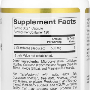 California Gold Nutrition, L-Glutathione (Reduced), 500 mg, 30 Veggie Capsules